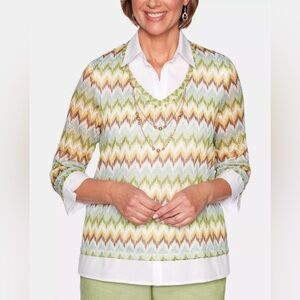Alfred Dunner Women's Small Chevron‎ Two-for-one Sweater w/ Detachable Necklace